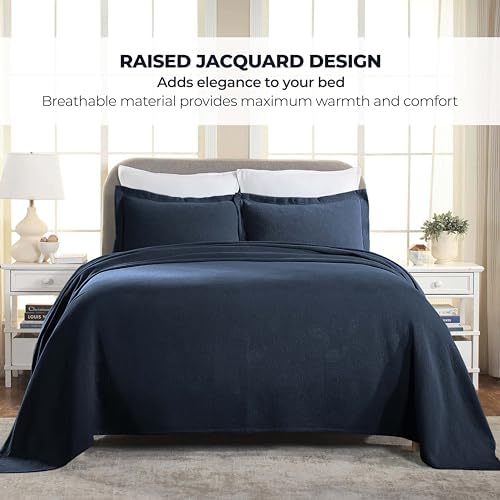Superior Paisley 3 Piece Cotton Bedspread Set Navy Blue 1