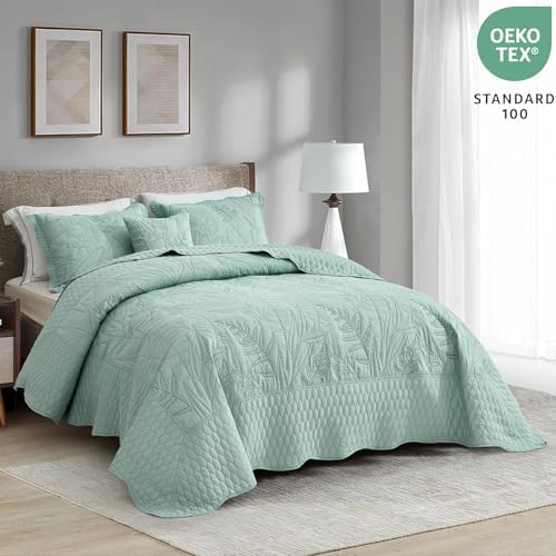 DaisyHuang Botanical Bedspread Set - Leaves Pattern Queen Size 4 Piece