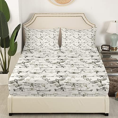 Feelyou Kids Flight Sheet Set King Size Grey White Bedding Set