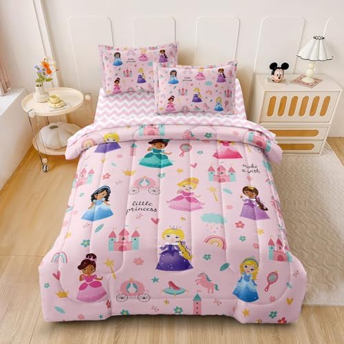 SIRDO Kids Pink Princess Bed in a Bag Set 5 Piece