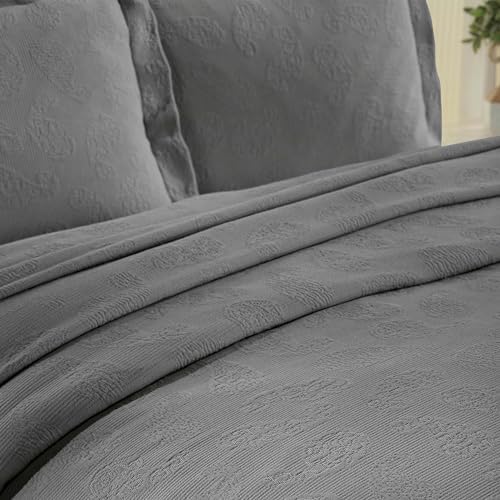 Superior Paisley 3 Piece Cotton Bedspread Set - Queen Size Grey