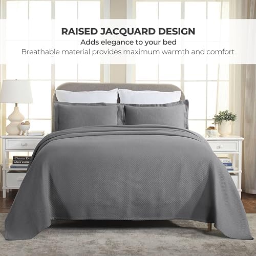 Superior Solitaire Cotton 3 Piece Bedspread Set Full Grey