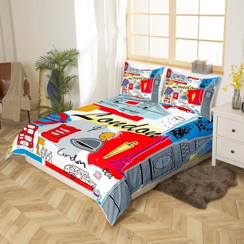 Feelyou London Themed Duvet Cover Set Twin Size 2Pcs