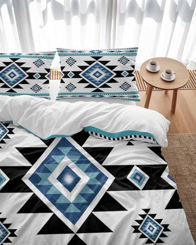 ZOE GARDEN Blue Aztecs Queen Duvet Cover Set 1