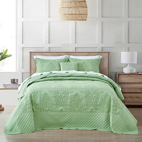 CHIXIN Bedspread Coverlet Set Queen Size - Luxury Damask Paisley Pattern