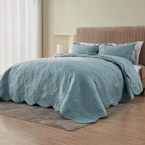 Kingnex Oversized Cal King Bedspread Set 3 Pieces Blue