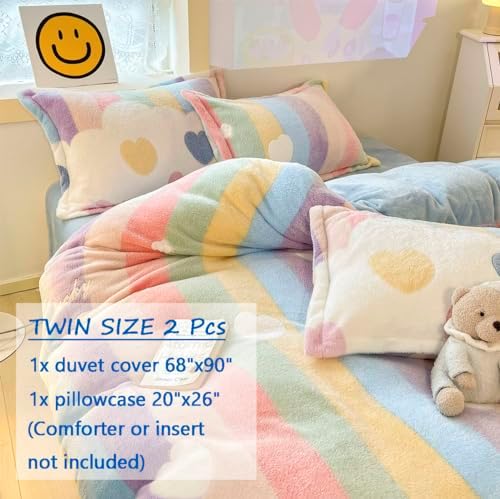 Kawaii Rainbow Heart Duvet Cover Set for Kids