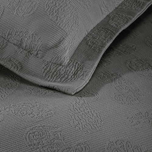 Superior Paisley 3 Piece Cotton Bedspread Set - Queen Size Grey