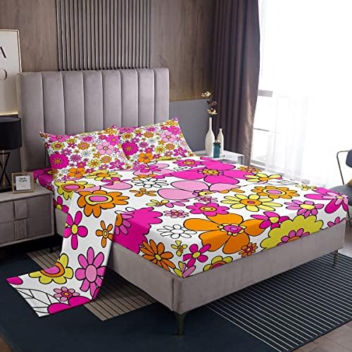 Feelyou Groovy Flower Bed Sheet Set 4Pcs King Size