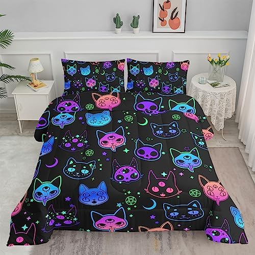 Axolotl Cat Comforter Set Twin Neon Pattern