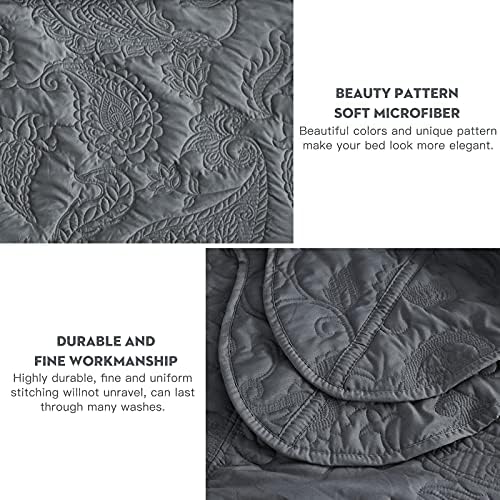 HZ HY Oversized King Bedspread Set 128x120 Reversible Dark Grey