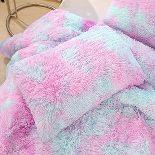 Kids Girls Faux Fur Queen Comforter Set 3PC