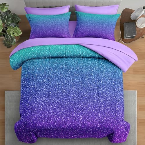 Pamnest Comforter Set Full Size Purple Glitter 7 Pcs