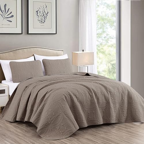 Chezmoi Austin 3-Piece Bedspread Set Queen Taupe