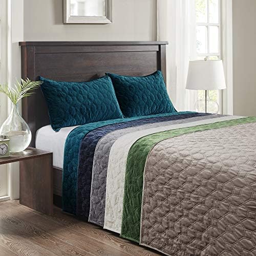 Madison Park Velvet Geometric Quilt Set Navy 3 Piece