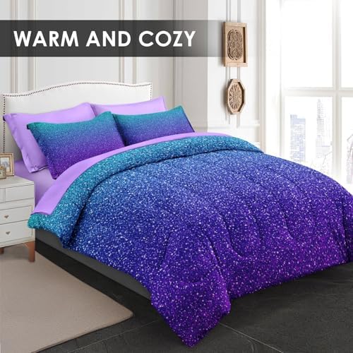 Pamnest Comforter Set Full Size Purple Glitter 7 Pcs