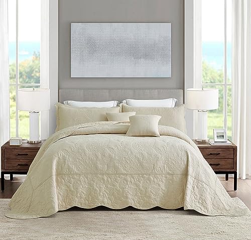 Blythease Oversized King Bedspread Set 138x122 Khaki Paisley Pattern