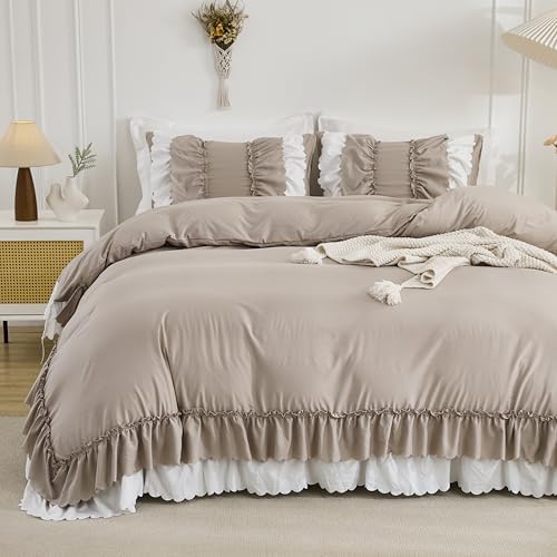 Herside Taupe Ruffle Comforter Set King Size 1