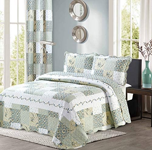 All American Collection Reversible 3pc Floral Patchwork Bedspread Set 1