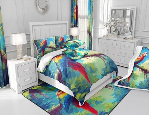 Feelyou Colorful Parrots Duvet Cover Set 3Pcs 1