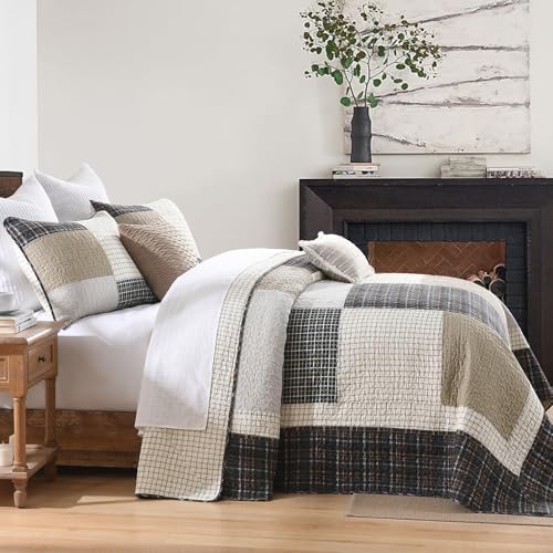 Bedduvit 100 Cotton California King Bedspread Set - 3pcs Farmhouse Patchwork Plaid