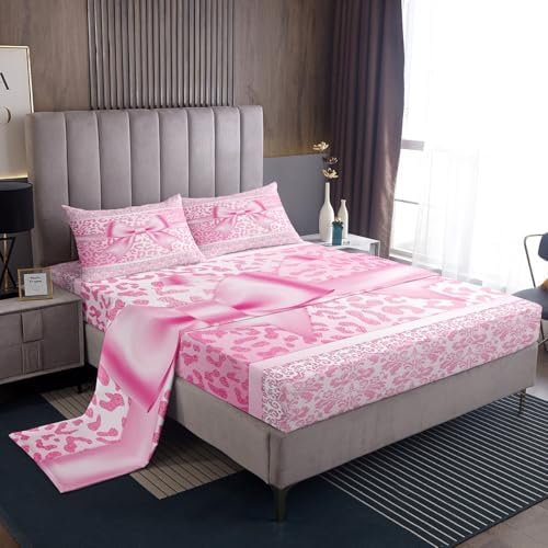 Manfei Bowknot Kids Sheet Set 4PCS with Leopard Print