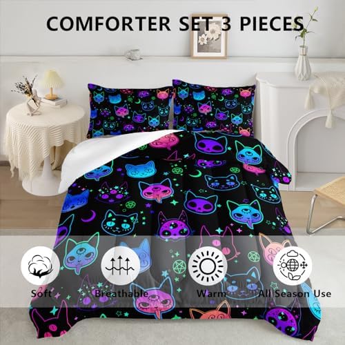 Axolotl Cat Comforter Set Twin Neon Pattern