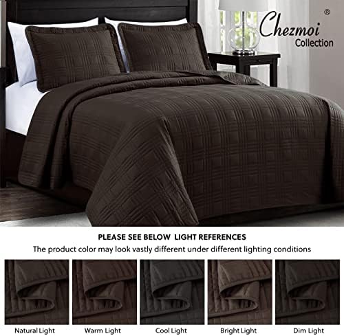 Chezmoi Collection King Size Bedspread Set 3-Piece Brown