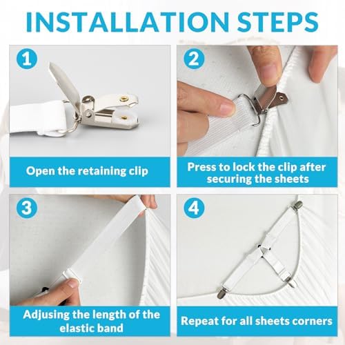Inscool Bed Sheet Straps - 4-Pack Adjustable Clips for Secure Fit