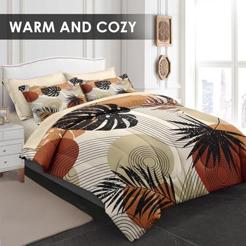 Pamnest Boho Tropical Leaves Comforter Set King Size 7 Pcs