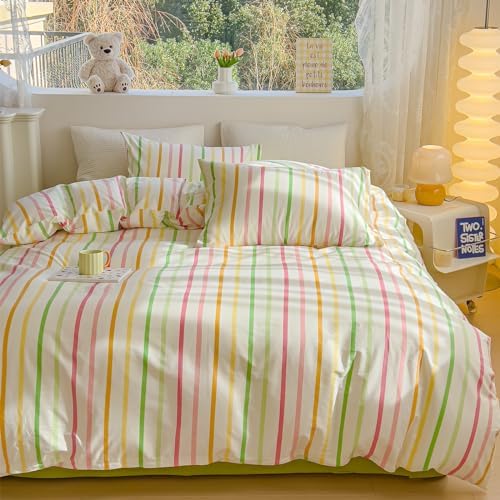 LIWHENHAO Rainbow Striped Duvet Cover Set Twin