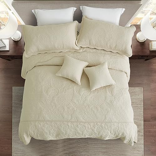 Blythease Oversized King Bedspread Set 138x122 Khaki Paisley Pattern