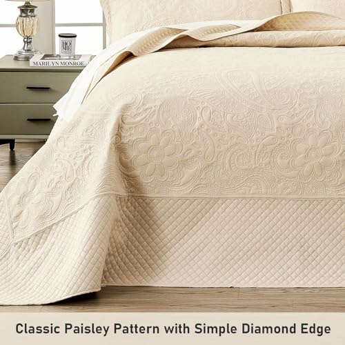 Qucover Alaska King Bedspread Set 3 Piece Paisley Microfiber