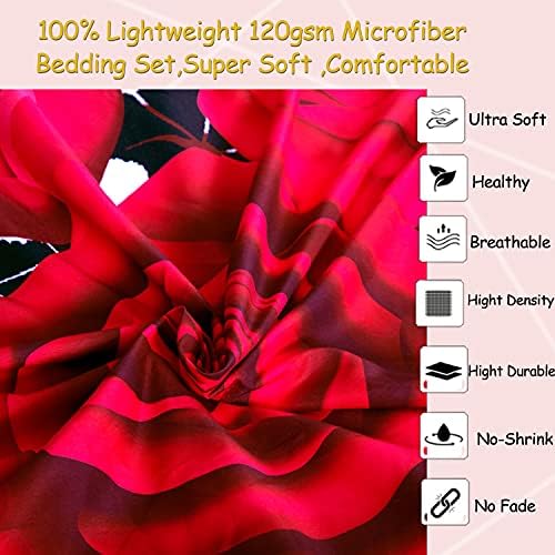 EsyDream 3D Red Rose Fitted Sheet Set - 3 Pieces King Size