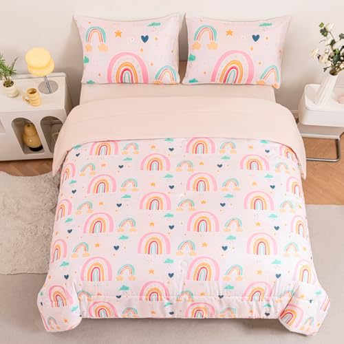 Girls Rainbow Comforter Set 3 Piece Twin