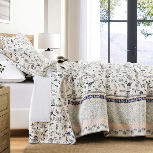 SahSahCasa 100 Cotton Cal King Bedspread Coverlet Quilt Set Navy