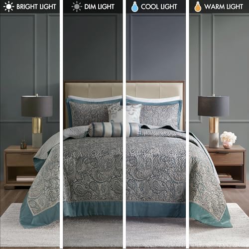 Madison Park Aubrey Reversible Quilted Bedspread Set Teal 5 Piece