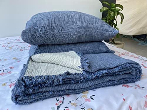 BONPERLA 4 Layer Muslin Blanket Set - Indigo Blue