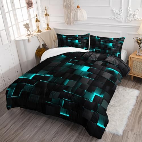 Geometric Turquoise Black 3-Piece Comforter Set