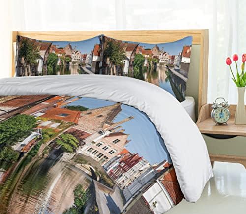 Ambesonne Twin Duvet Cover Set with Pillow Sham Bruges Canal Print