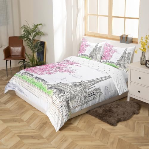 jejeloiu Paris Themed Duvet Cover Set