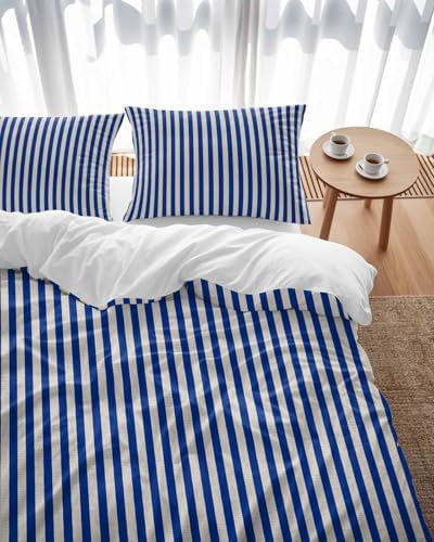 Dark Blue Striped Duvet Cover Set 3 Pieces