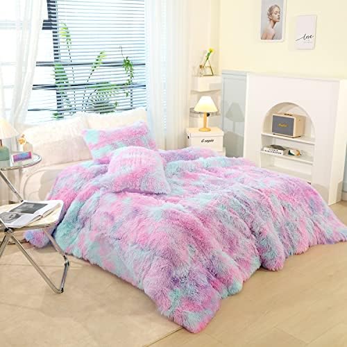 Kids Girls Faux Fur Queen Comforter Set 3PC