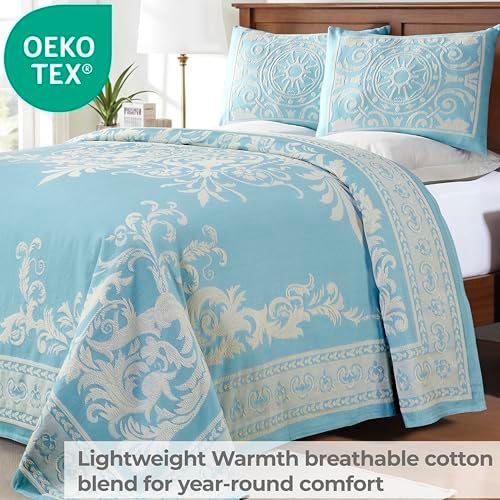 Superior Cotton Blend Bedspread Set Twin Aqua