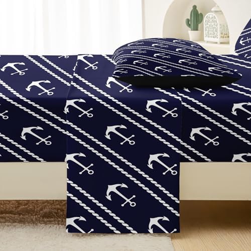 QOOMO Anchor Stripe Nautical Bedding Set