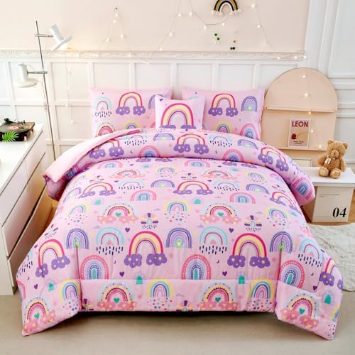 ANGIYUIN 6-Piece Rainbow Kids Comforter Set