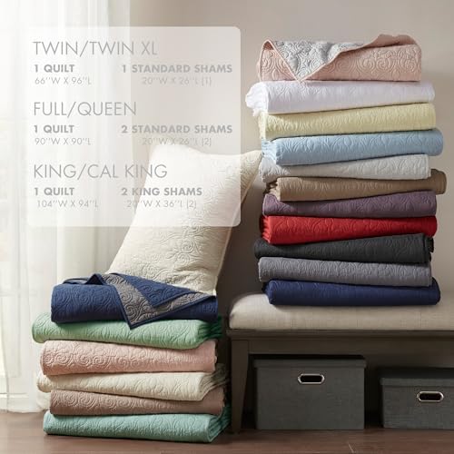 Madison Park Quebec Quilt Set - 2 Piece White Damask Design