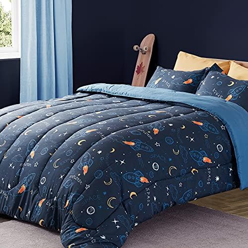 SLEEP ZONE Kids Comforter Set FullQueen - Space Rocket Design