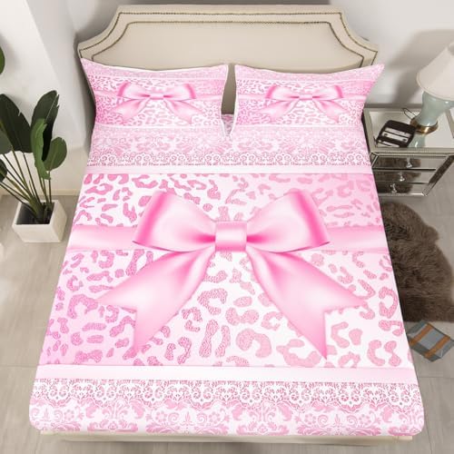 Manfei Bowknot Kids Sheet Set 4PCS with Leopard Print