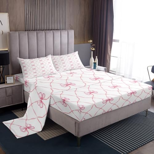 Erosebridal Pink Bowknot Bed Sheet Set for Kids